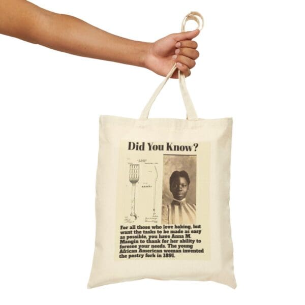 Beige tote bag with "Did You Know?" and a pastry fork.