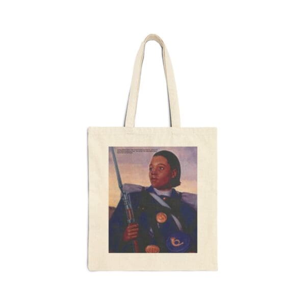 Tote bag with a portrait of a Black soldier.