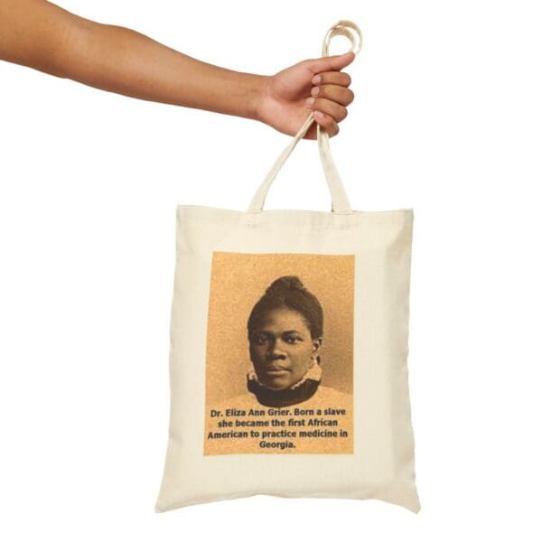 Tote bag with portrait of Dr. Eliza Ann Grier.