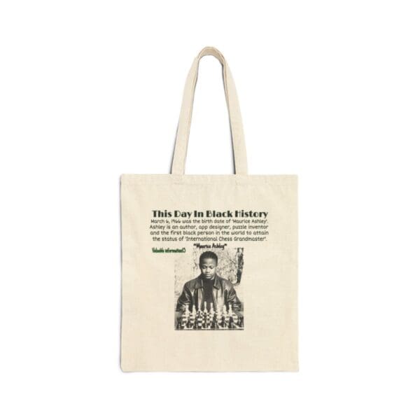 Canvas tote bag with Maurice Ashley chess image.