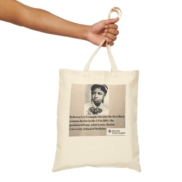 Tote bag featuring Dr. Rebecca Lee Crumpler.