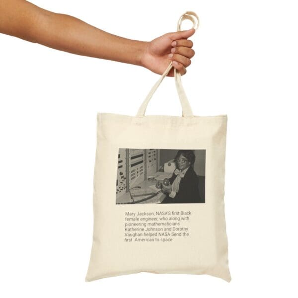 Tote bag with Mary Jackson photo.