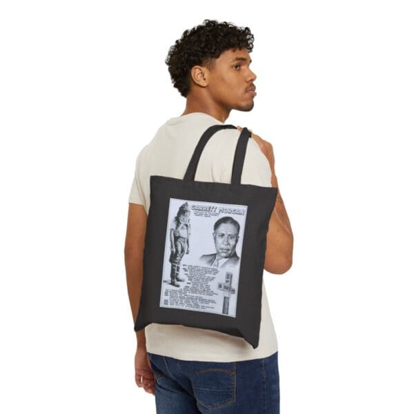 Black tote bag with Garrett Morgan image.