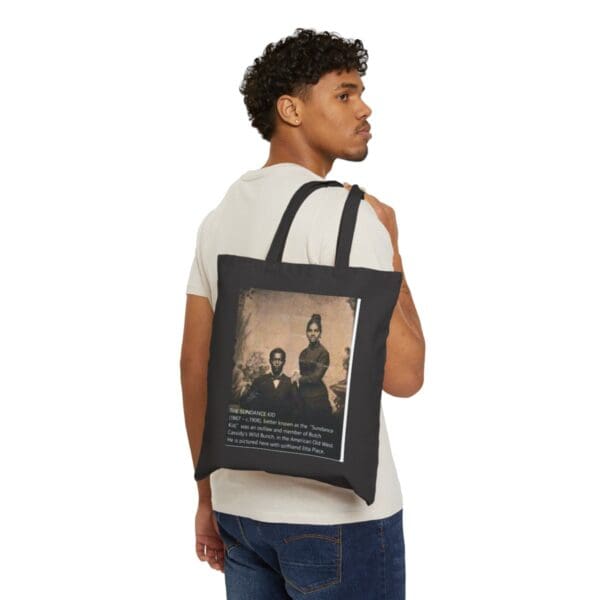 Black tote bag with photo of Sundance Kid.