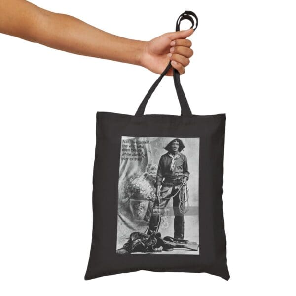 Black tote bag with a cowboy image.