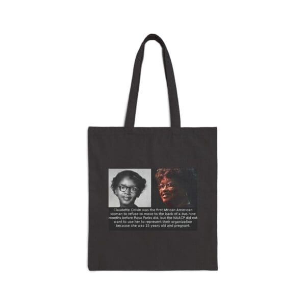 Black tote bag with Claudette Colvin photos.