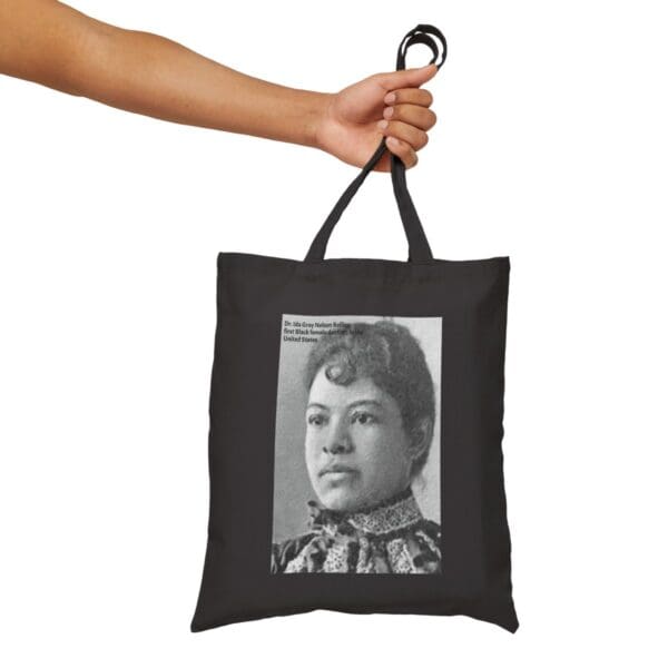 Black tote bag with Dr. Ida Gray Nelson Rollins image.