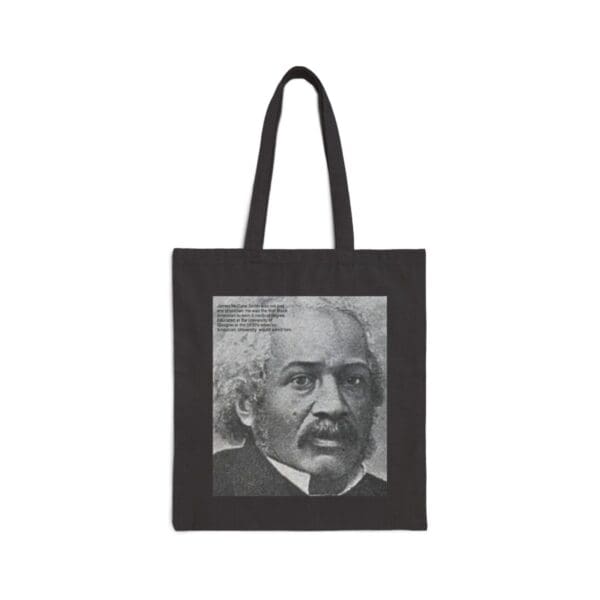 Black tote bag with James McCune Smith image.