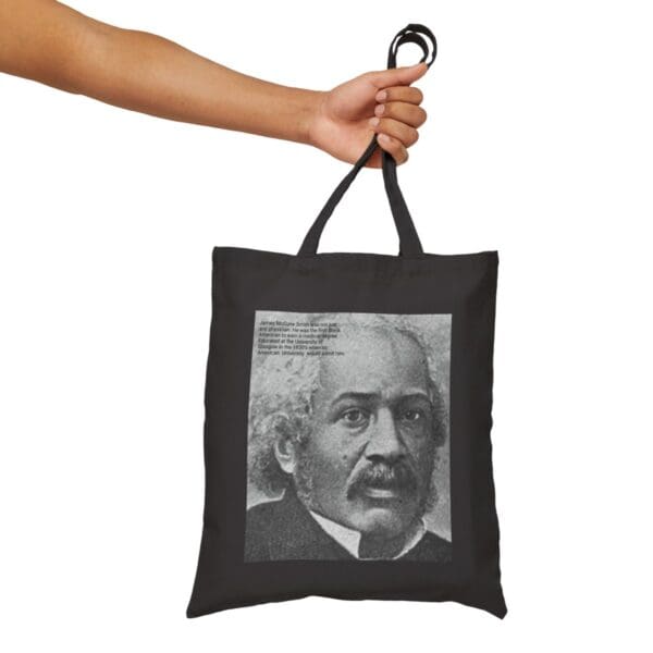 Black tote bag with James McCune Smith portrait.