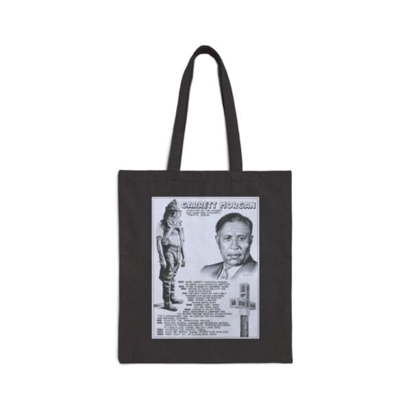 Garrett Morgan tote bag with portrait and text.