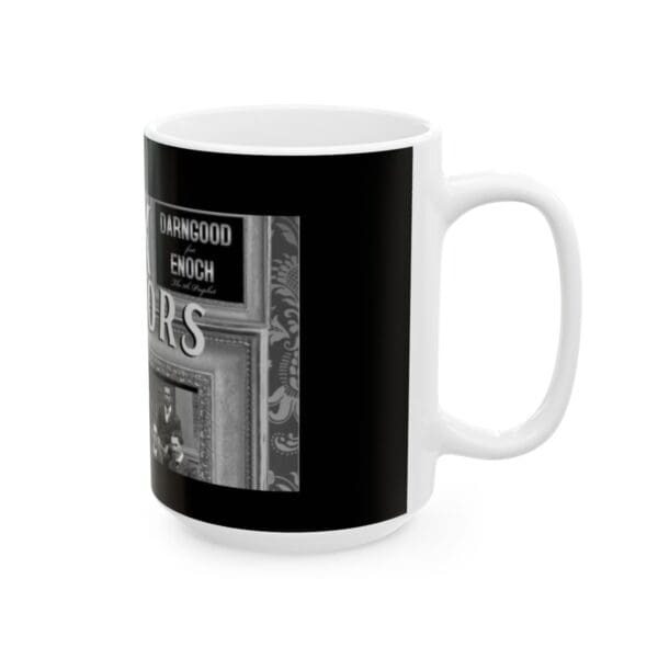 Black and white mug with a photo of a man.