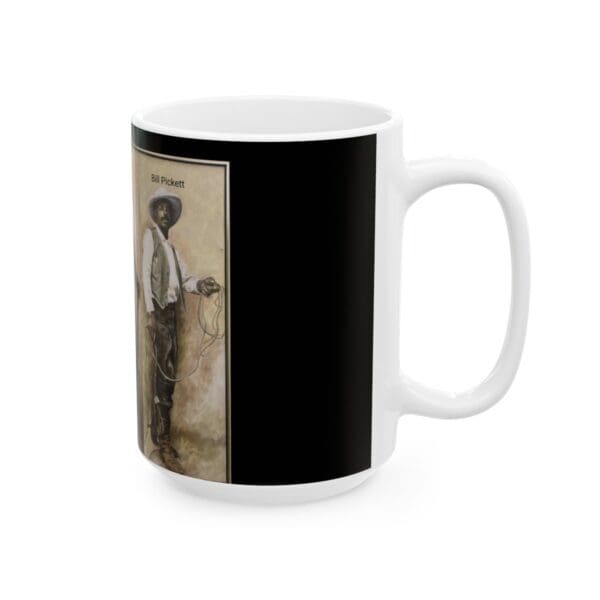 White mug with Bill Pickett image.