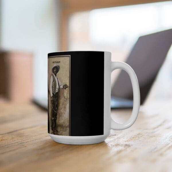 White mug with Bill Pickett image.