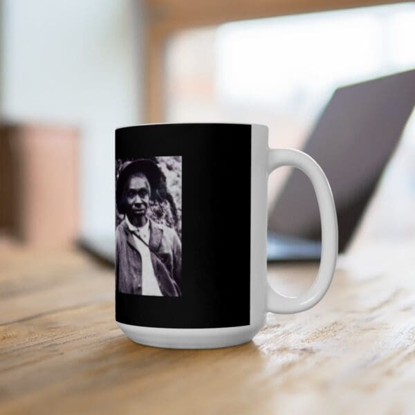 Black and white photo of a man on a mug.