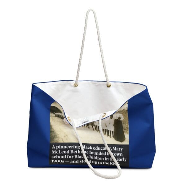 Blue tote bag with Mary McLeod Bethune image.