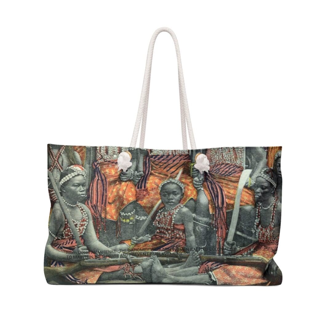 Tote bag with African warrior image.