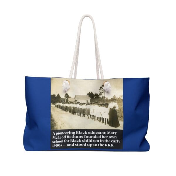 Blue tote bag with Mary McLeod Bethune image.