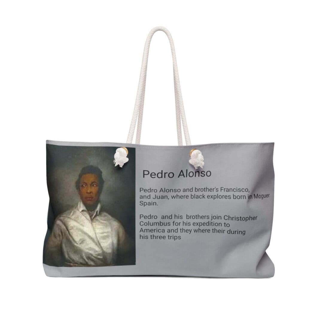 Gray tote bag with Pedro Alonso portrait.