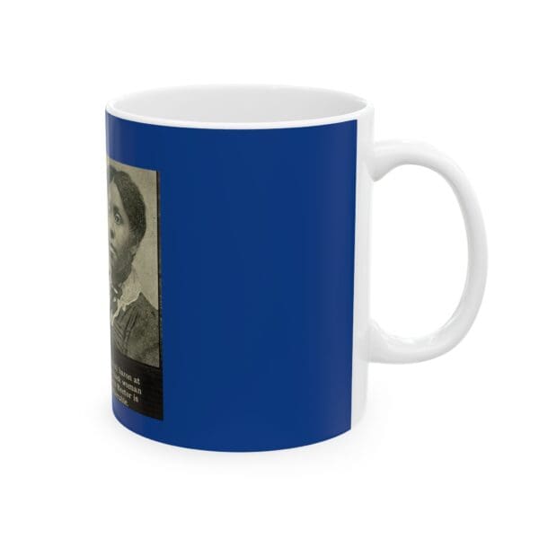 Blue mug with a photo of a woman.