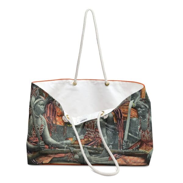 White canvas tote bag with African print.