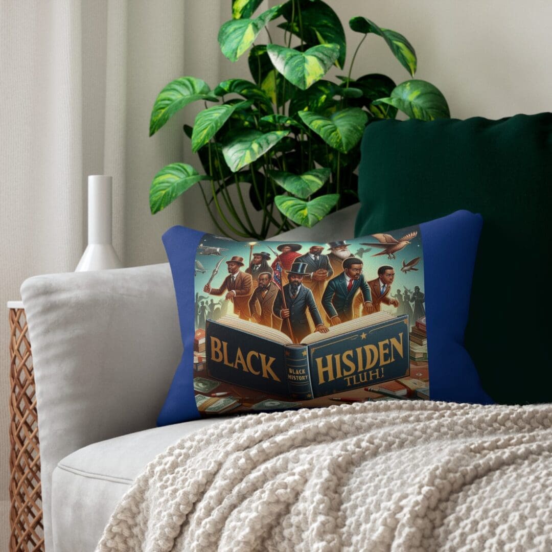 Blue pillow with Black History design.