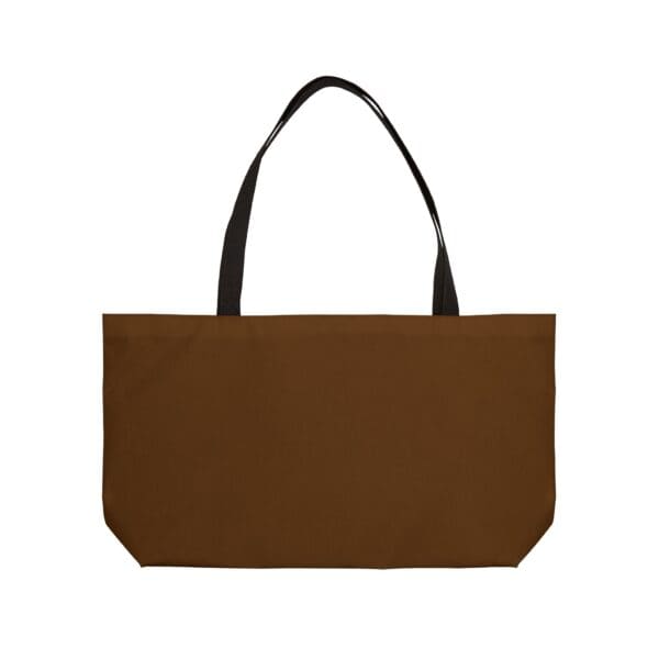 Brown tote bag with black handles.