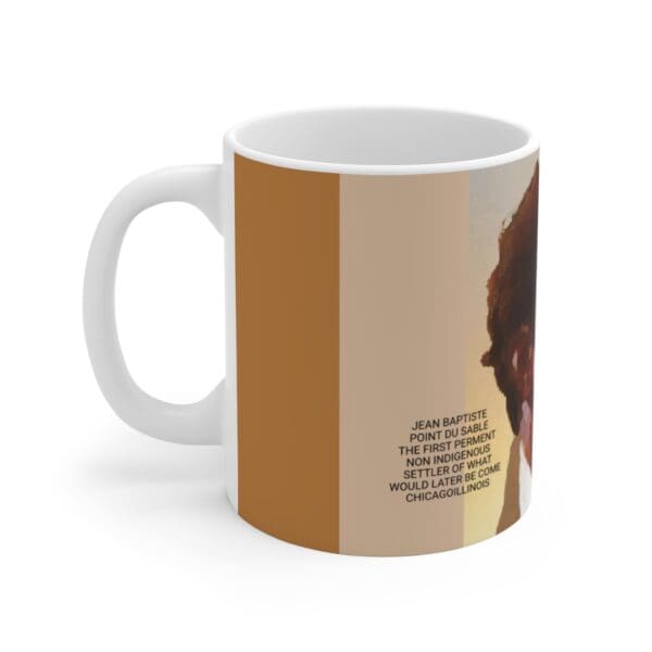 White mug with a brown and beige design.