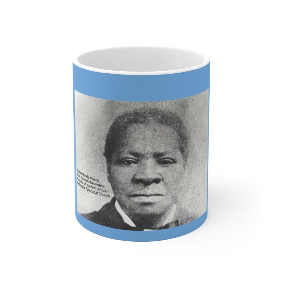 Black and white photo of a man on a mug.