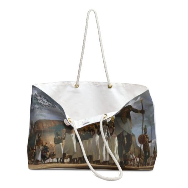 White tote bag with a Kush Egypt dynasty image.