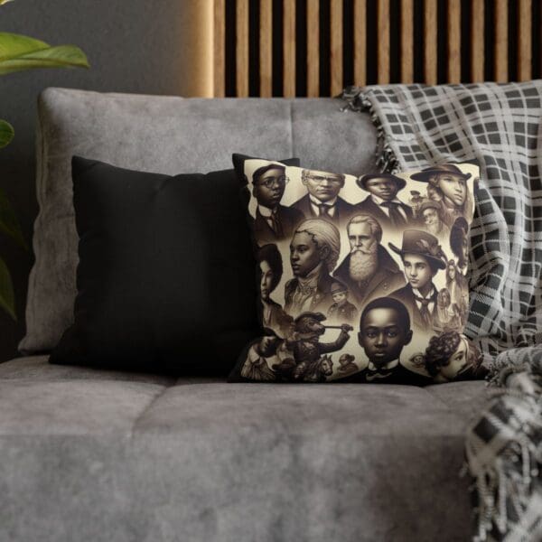 Black History Month pillow with portraits.