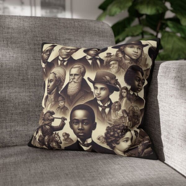 Pillow with portrait of Black historical figures.