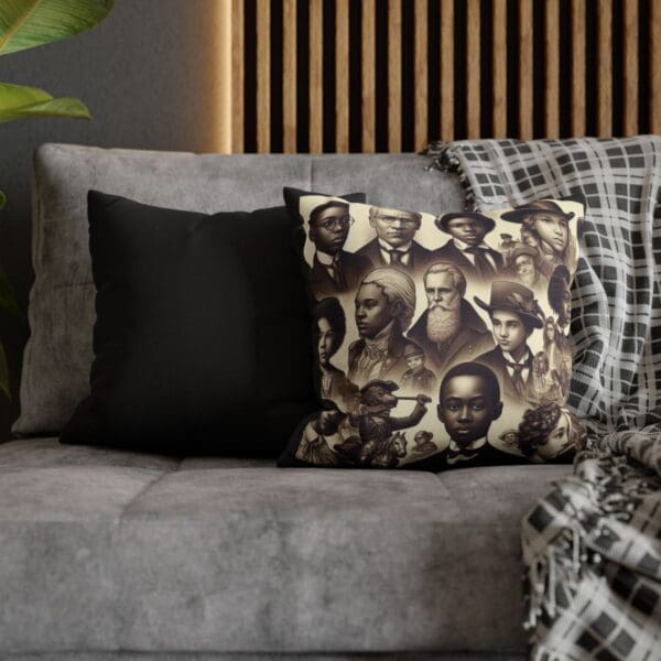 Black History Month pillow with portraits.