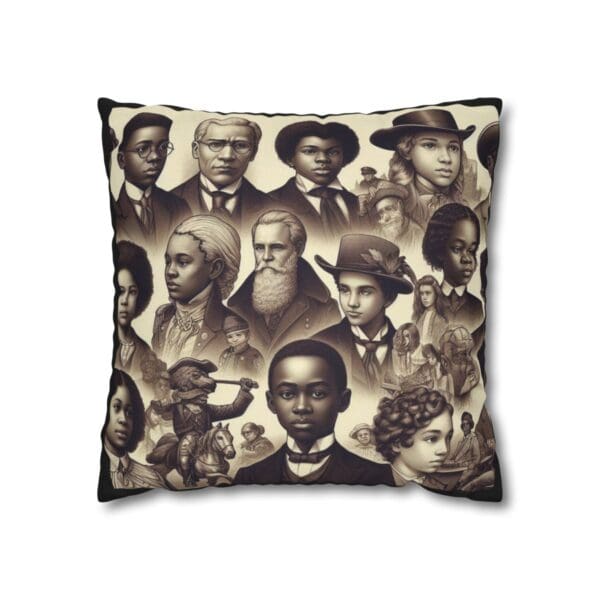 Pillow with black history portraits.