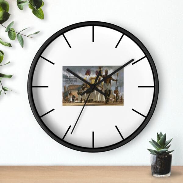 Black clock with a historical image.