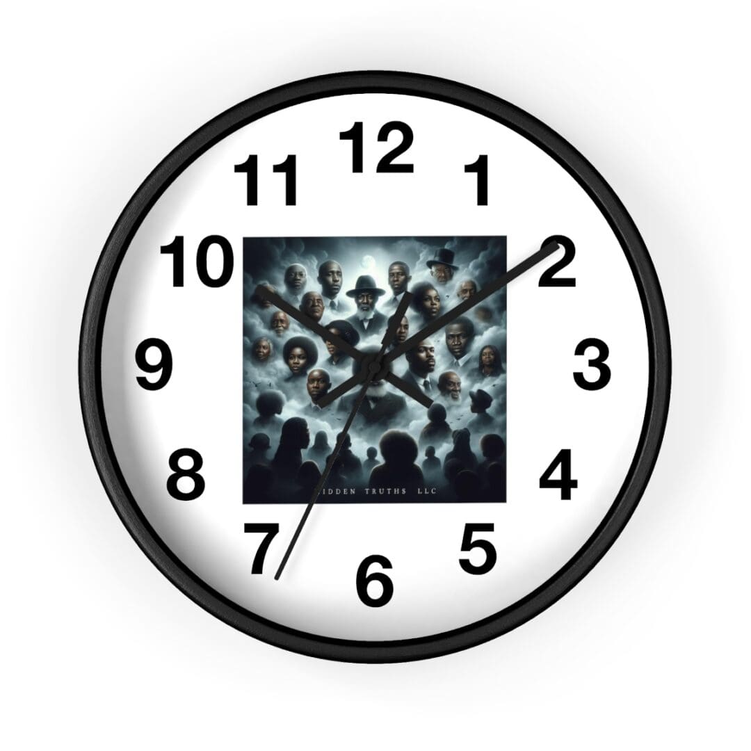 Black clock with album art and numbers.