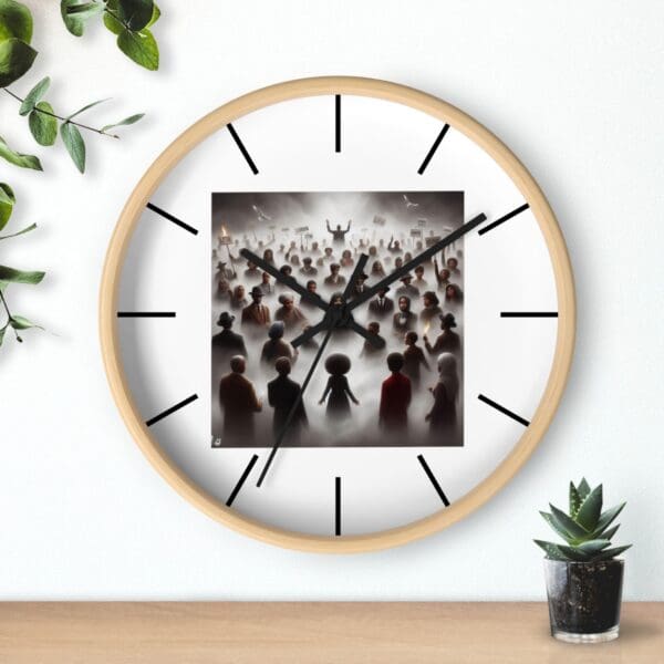 Clock with a group of people in the center.