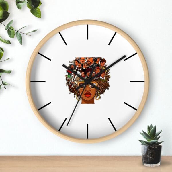 Black woman clock with diverse faces.