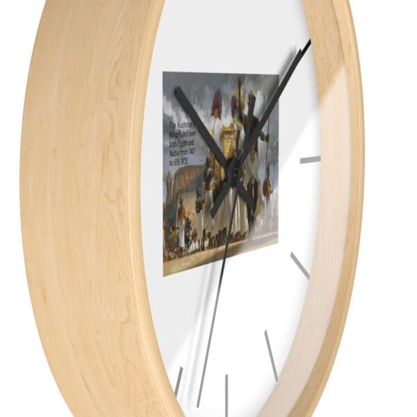 Wooden clock with a picture of the Kushites.