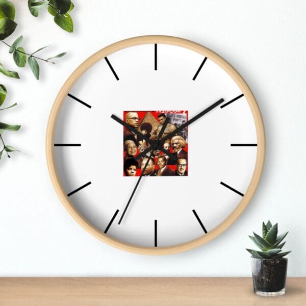 Clock with collage of Black figures.