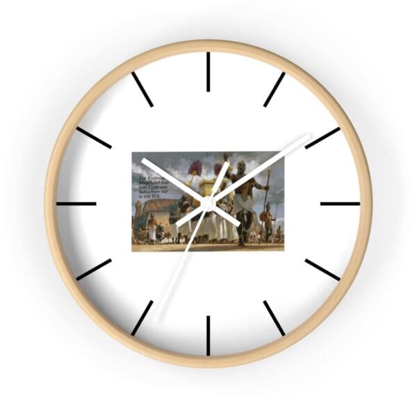 Clock face with historical image of Kushite king.