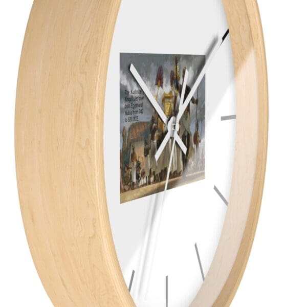 Wooden clock with image of a procession.