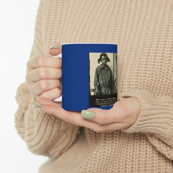 Blue mug with a photo of a young girl.