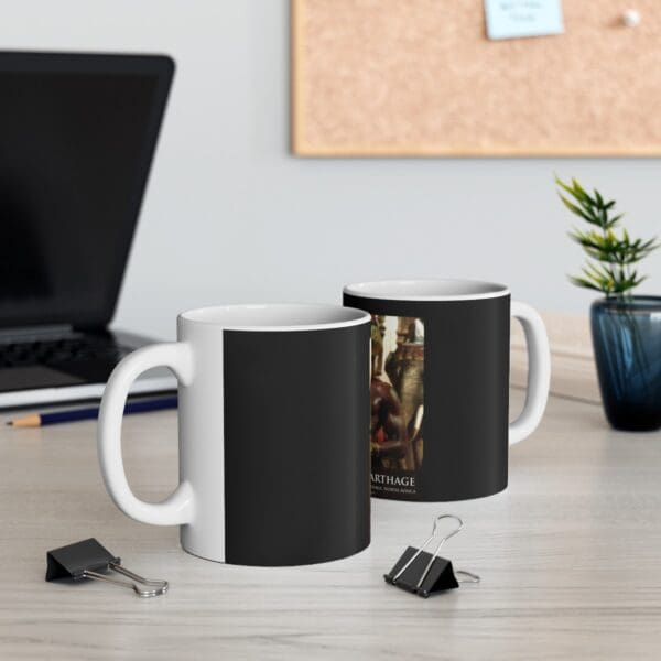 Black mug with an image of Carthage.