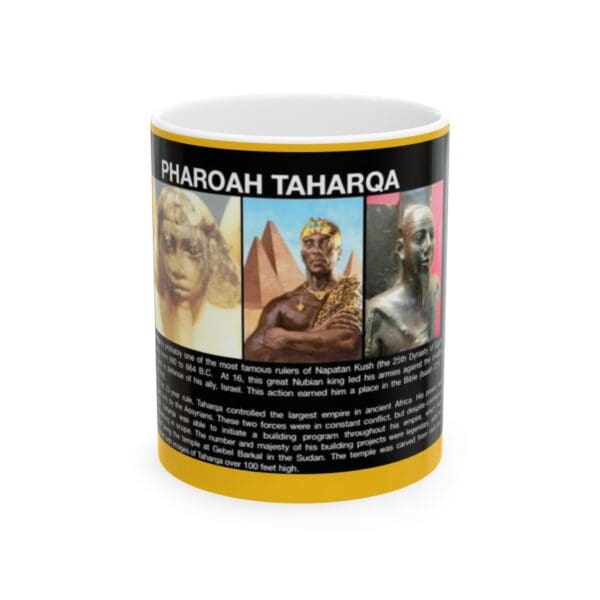 Pharaoh Taharqa mug with images.