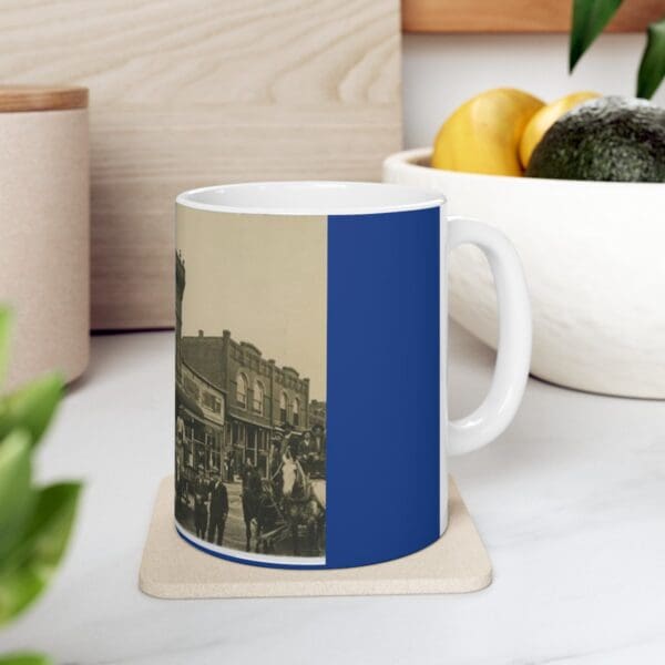 Vintage photo of a town square on a mug.