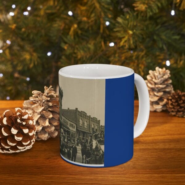 Vintage photo of a town on a mug.