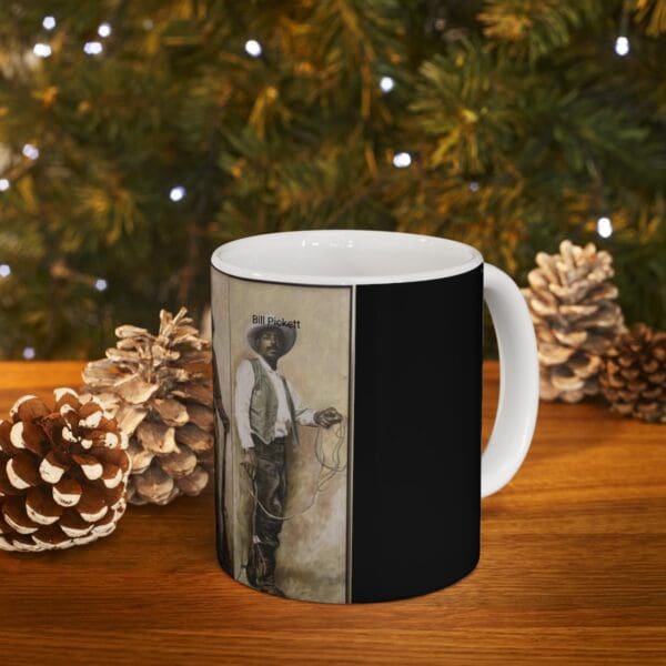 Black mug with Bill Pickett image.