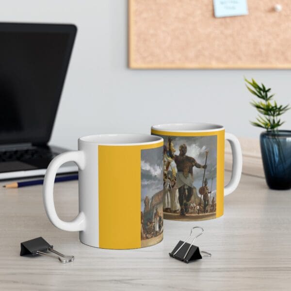 Two mugs with a painting of a king.