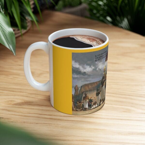 Black Pharaohs mug with Egyptian art.