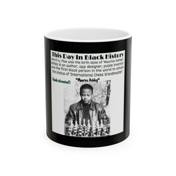 Black and white mug with a chess player.